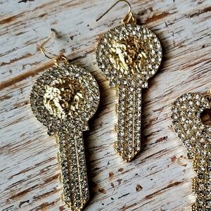 Gold "Lion Head" Key Earrings